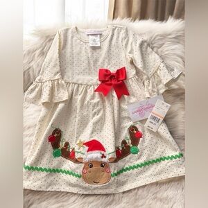 Bonnie Jean Cream Christmas Holiday Dress with Red Accents size 2 toddler